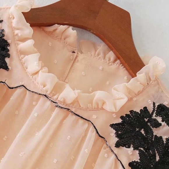 Frill Neck Sequined Detailed dot blouse - Picture 3 of 7